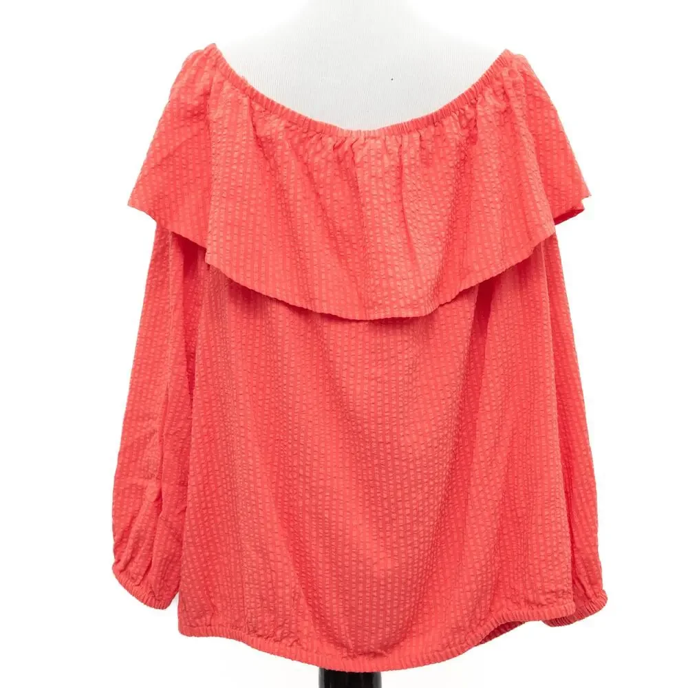 New Michael Kors Coral Off Shoulder Ruffle Peasant Top Plus Size 2X
